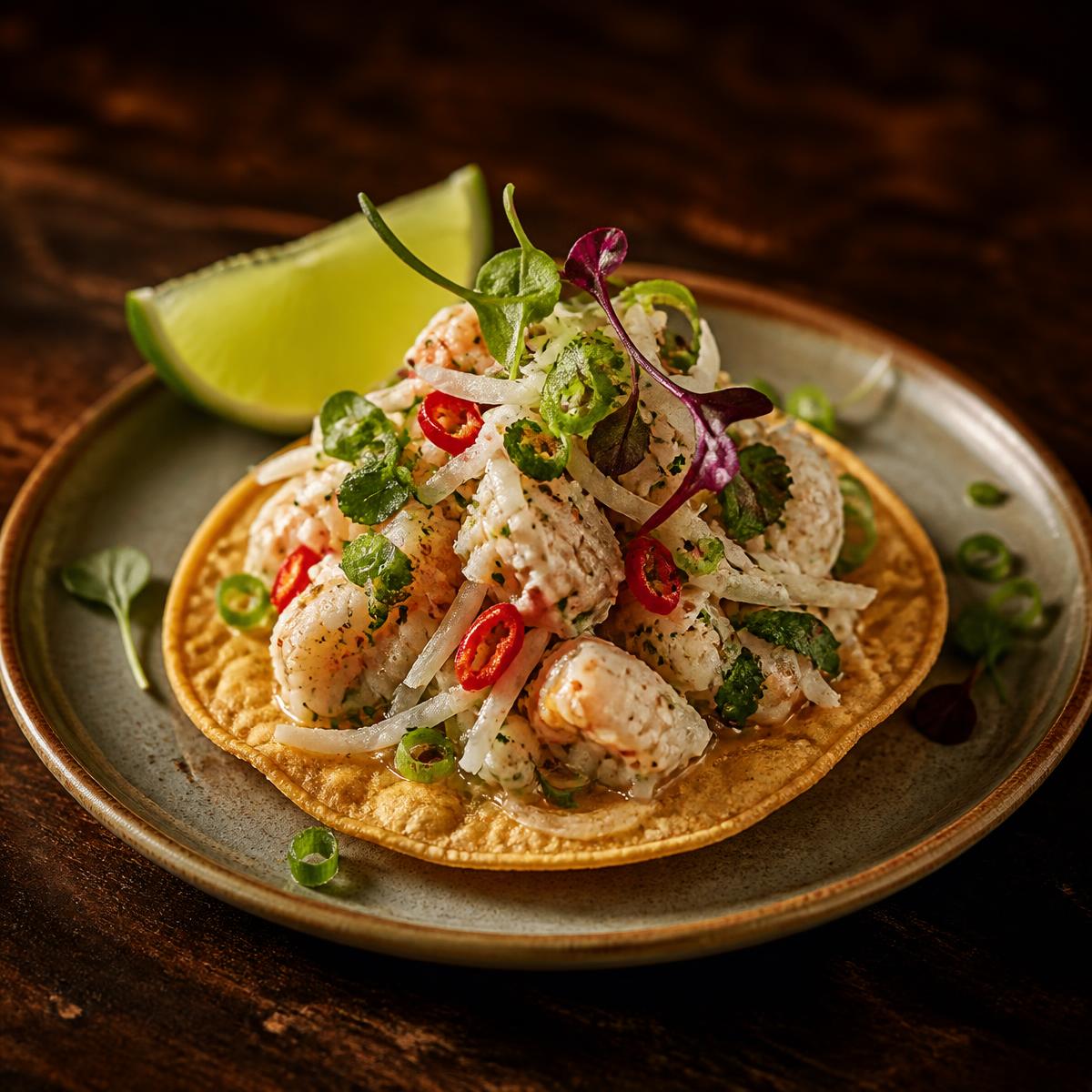 Seafood Kelaguen Tostada